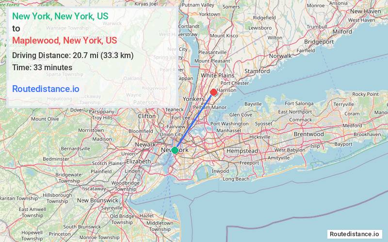 Route map from New York to Maplewood