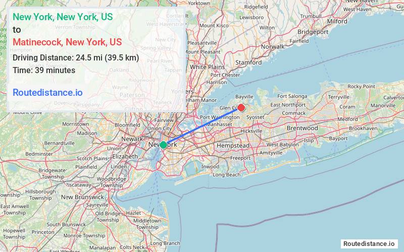 Route map from New York to Matinecock