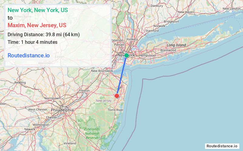 Distance from New York to Maxim