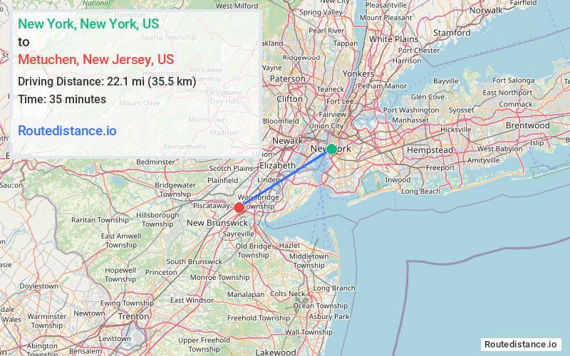 Distance from New York to Metuchen