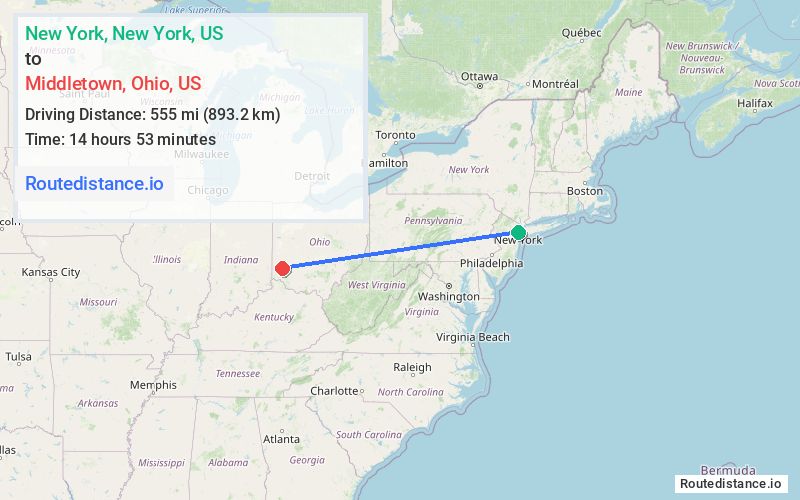 Distance from New York to Middletown
