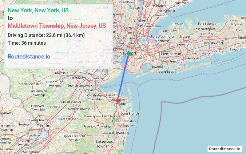 Distance from New York to Middletown Township
