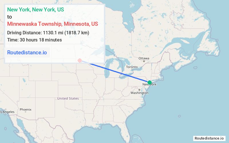 Route map from New York to Minnewaska Township