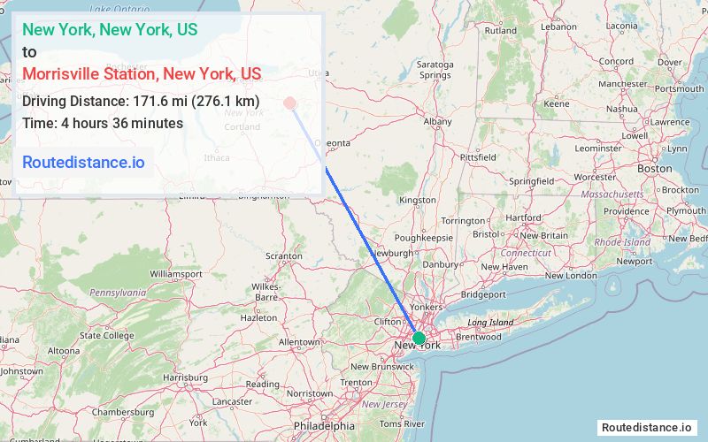 Route map from New York to Morrisville Station