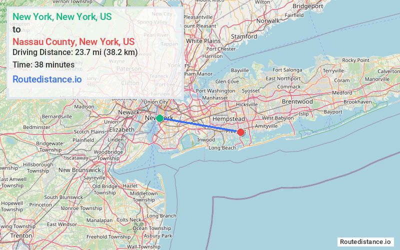 Route map from New York to Nassau County