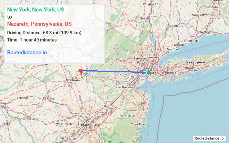Distance from New York to Nazareth
