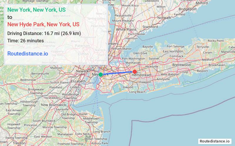 Route map from New York to New Hyde Park