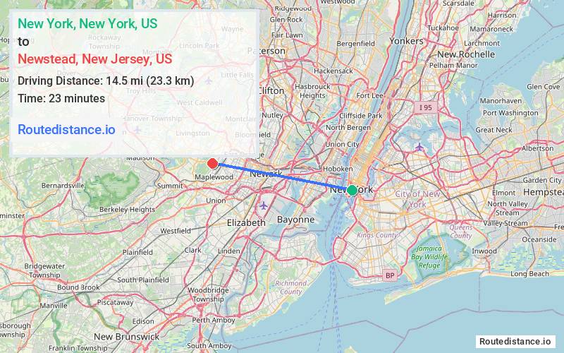 Distance from New York to Newstead