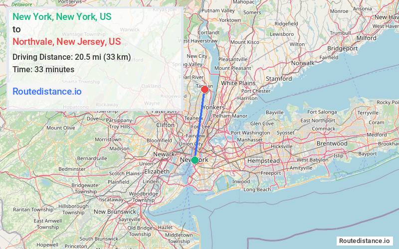 Route map from New York to Northvale