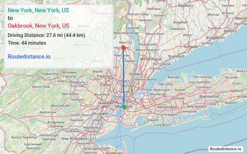 Route map from New York to Oakbrook