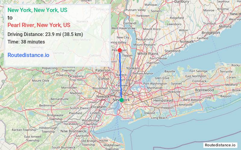 Route map from New York to Pearl River