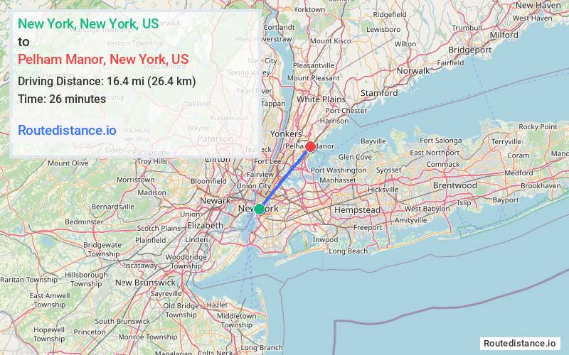 Distance from New York to Pelham Manor