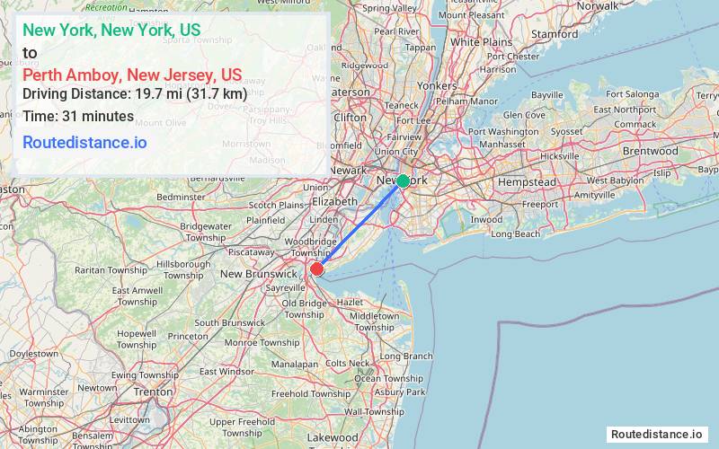 Distance from New York to Perth Amboy
