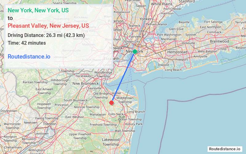 Route map from New York to Pleasant Valley
