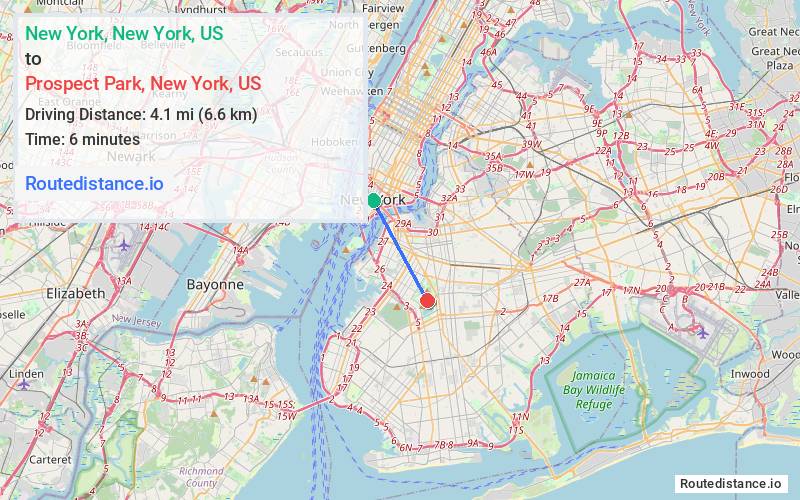 Distance from New York to Prospect Park