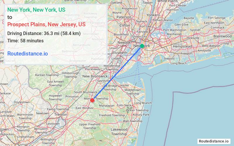 Distance from New York to Prospect Plains