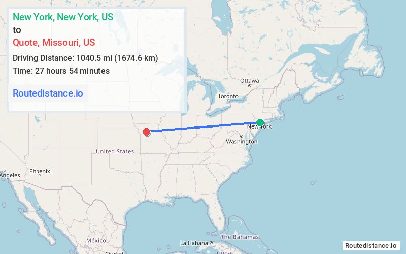 Route map from New York to Quote