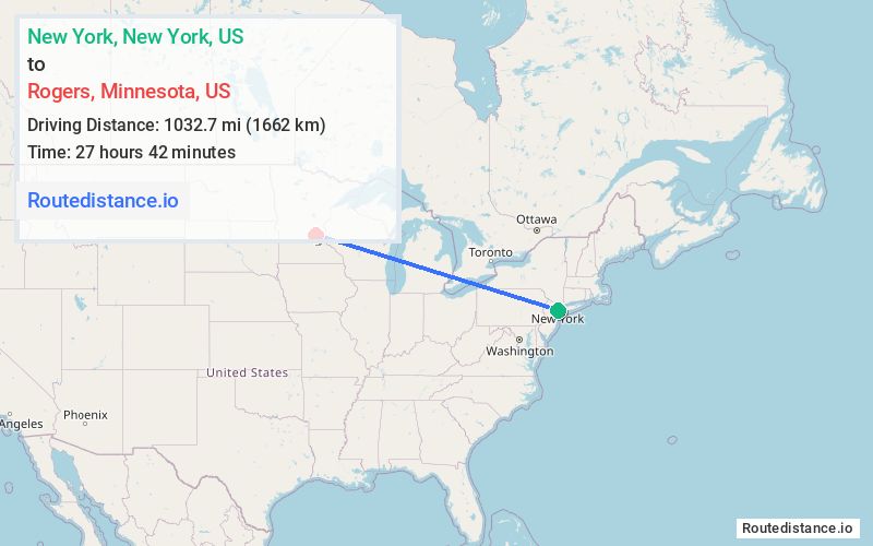 Distance from New York to Rogers