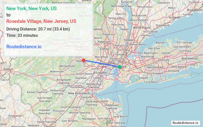 Route map from New York to Rosedale Village