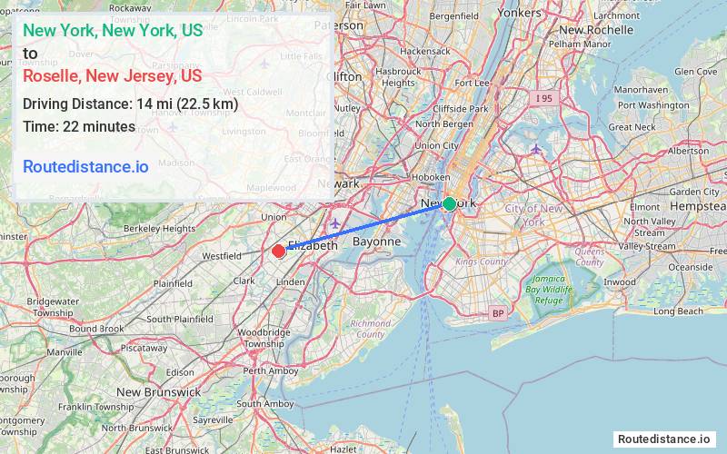 Distance from New York to Roselle