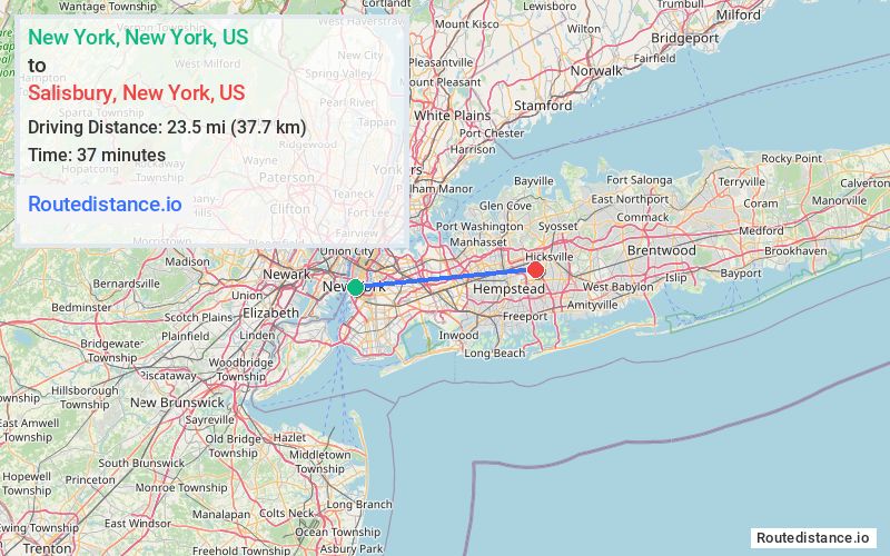 Route map from New York to Salisbury