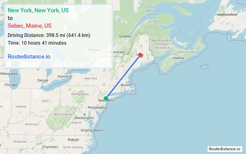 Distance from New York to Sebec
