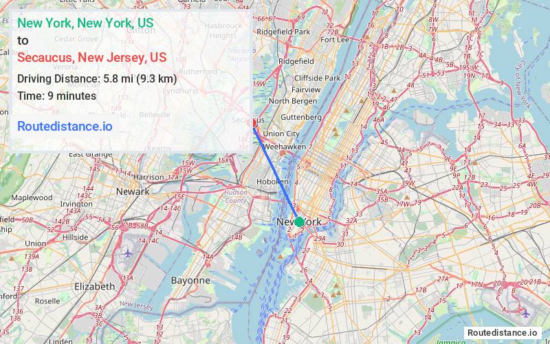 Distance from New York to Secaucus
