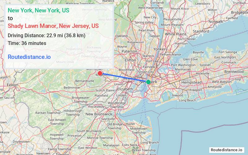 Route map from New York to Shady Lawn Manor