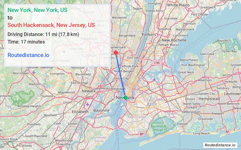 Distance from New York to South Hackensack