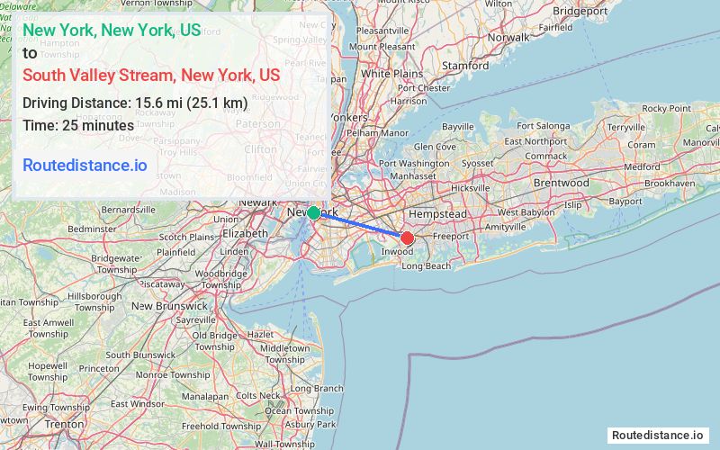 Distance from New York to South Valley Stream