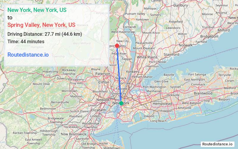 Route map from New York to Spring Valley