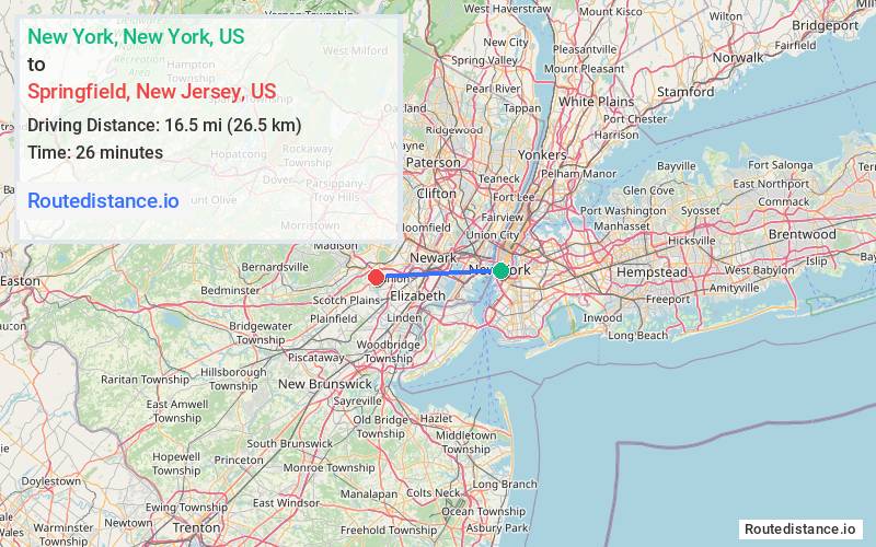 Distance from New York to Springfield