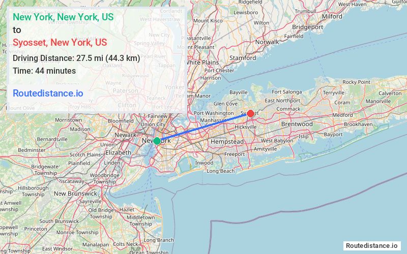 Route map from New York to Syosset