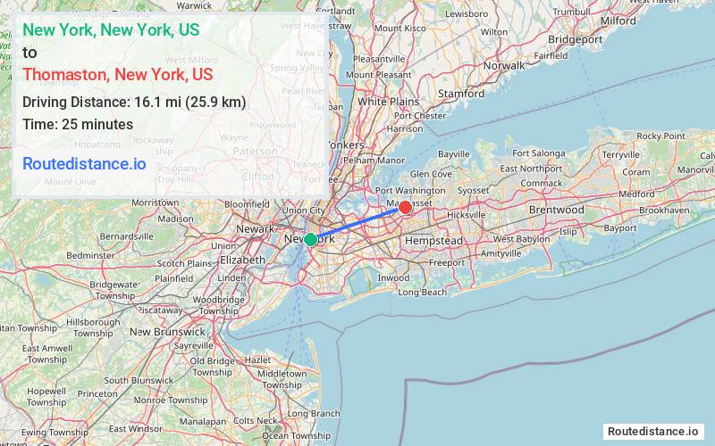 Distance from New York to Thomaston