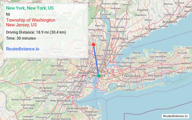 Route map from New York to Township of Washington