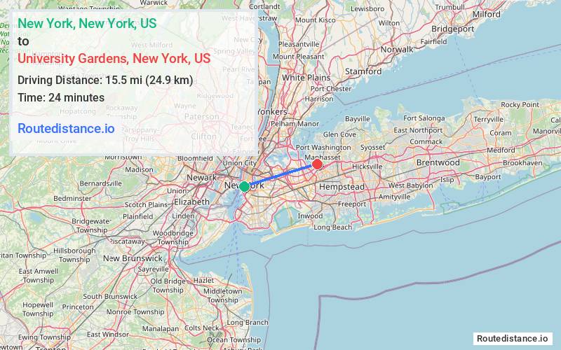 Distance from New York to University Gardens