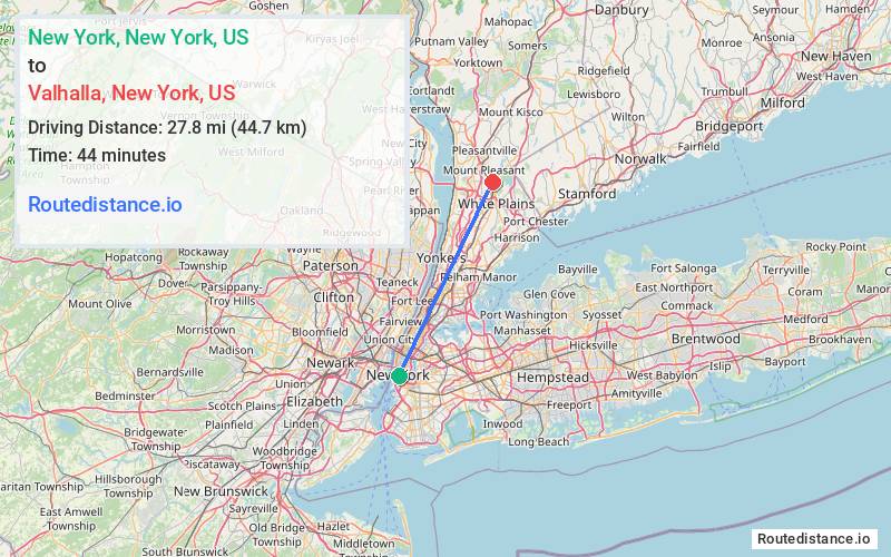 Route map from New York to Valhalla