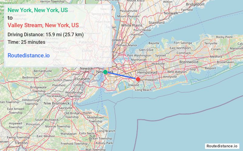 Distance from New York to Valley Stream