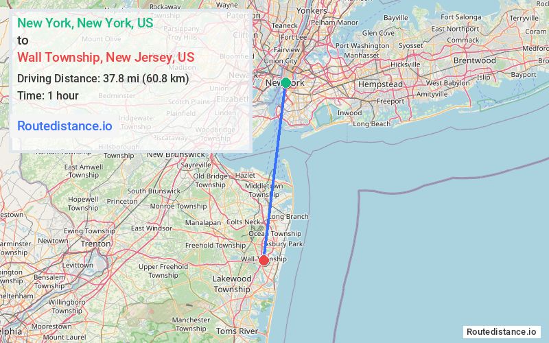 Distance from New York to Wall Township
