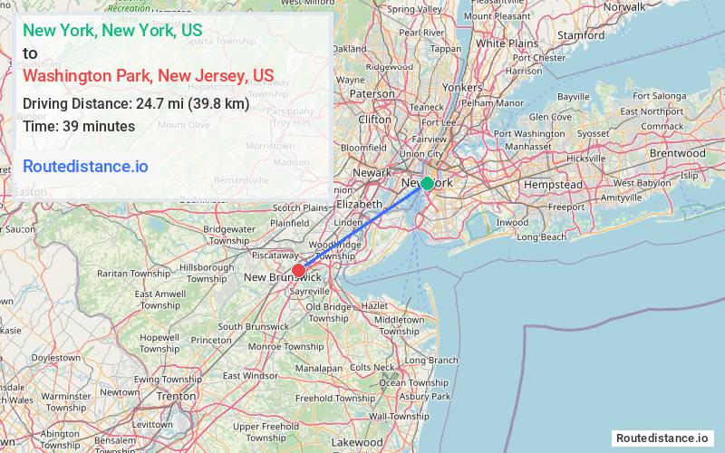 Route map from New York to Washington Park