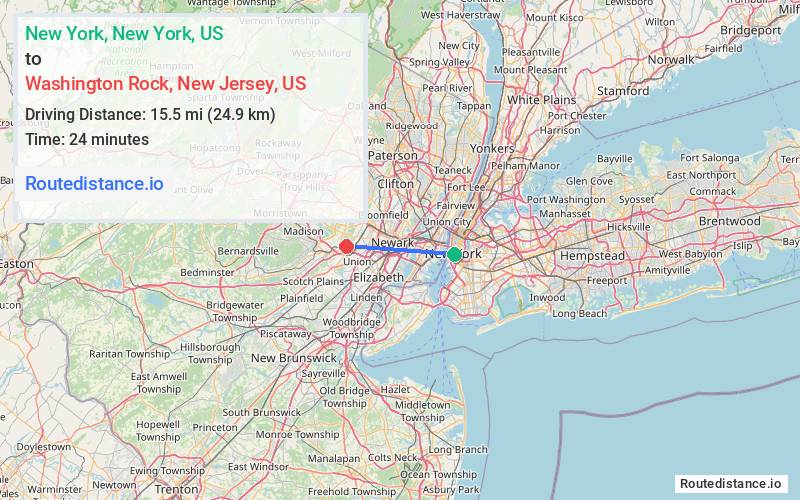 Distance from New York to Washington Rock