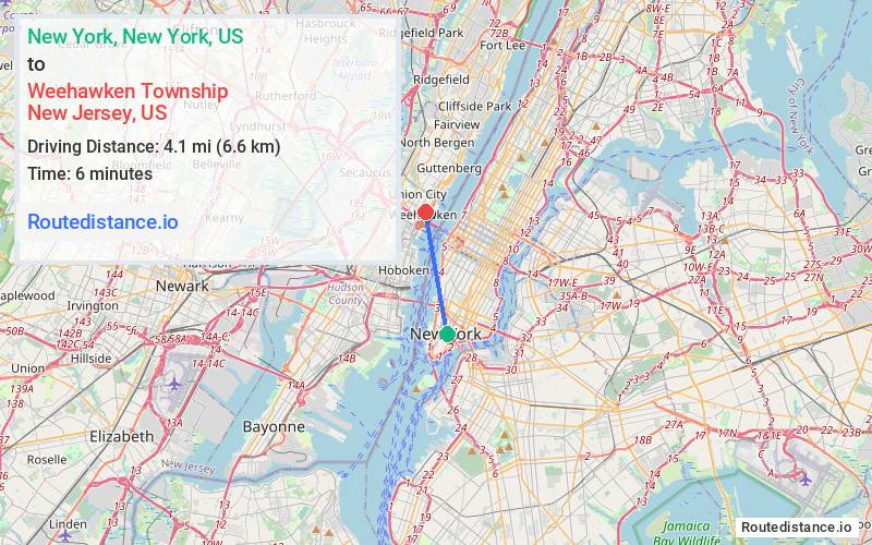 Distance from New York to Weehawken Township