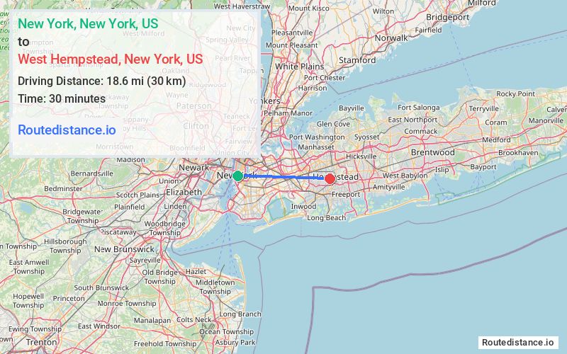 Distance from New York to West Hempstead