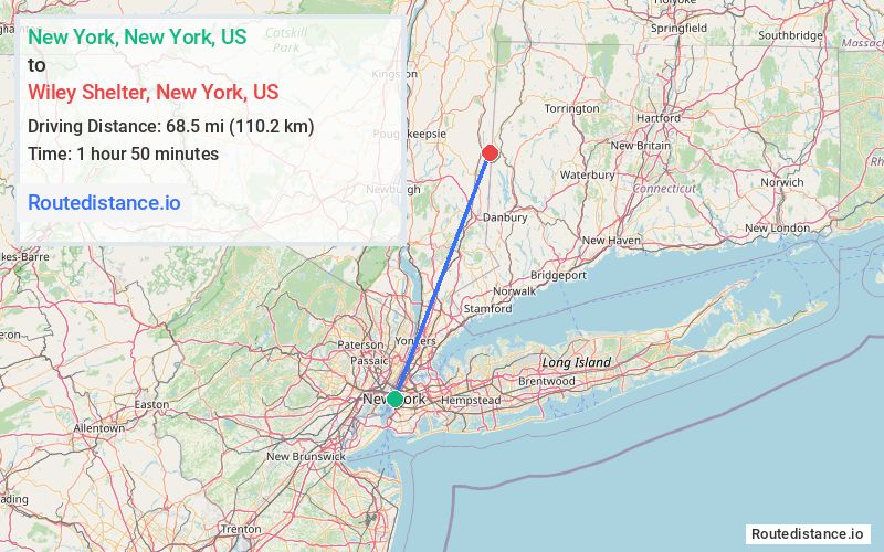 Route map from New York to Wiley Shelter