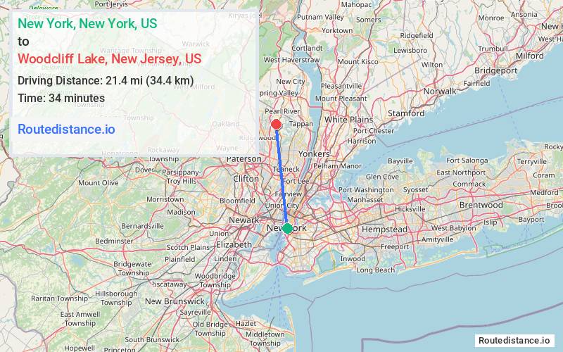 Distance from New York to Woodcliff Lake
