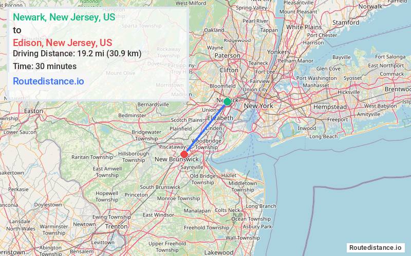 Route map from Newark to Edison