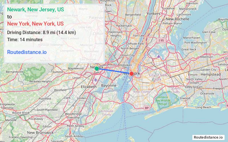 Distance from Newark to New York