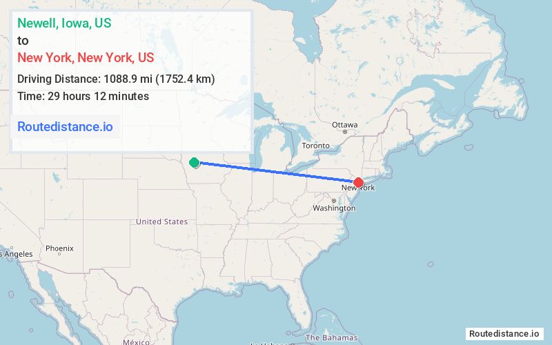 Route map from Newell to New York