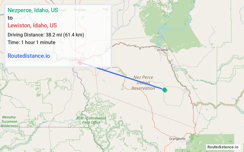 Route map from Nezperce to Lewiston