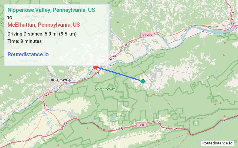 Distance from Nippenose Valley to McElhattan